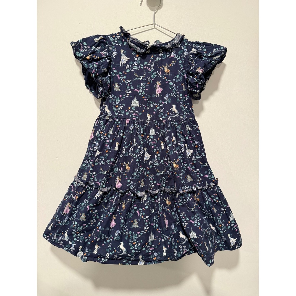 Disney x Janie and Jack Frozen Elsa Anna Navy Floral Tiered Tulle Dress Girls 6